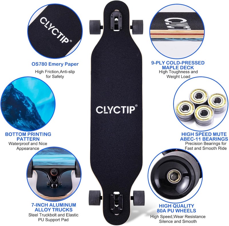 CLYCTIP 41 Inch Longboard Skateboard,9-Ply Maple,ABEC-11 Bearings,Complete Skateboard for Cruising, Carving, Downhill and Free-Style - Image 2